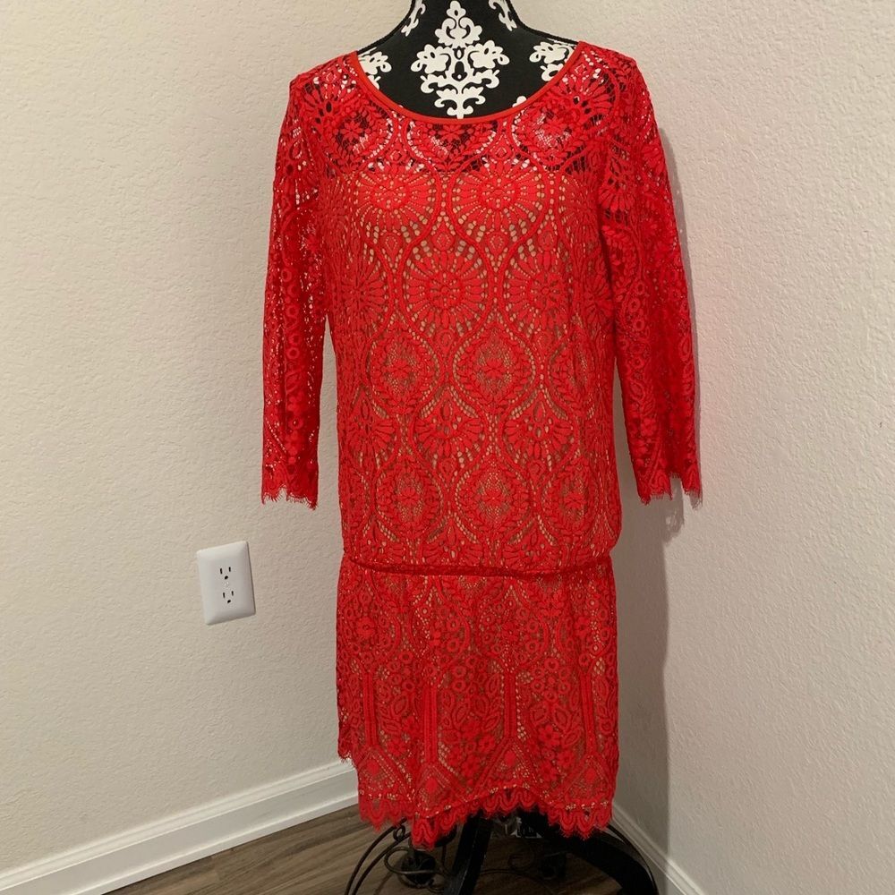 David Lerner Red Lace Dress